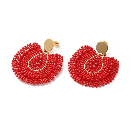 Bohemian Style Fan Glass Seed Beaded Dangle Stud Earrings for Women LS3119-2-1