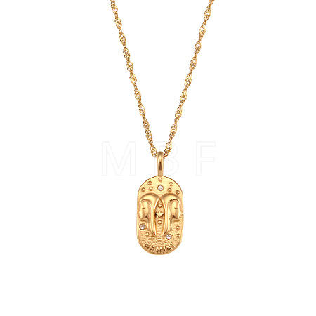 316L Surgical Stainless Steel Micro Pave Clear Cubic Zirconia Oval with Embossed Constellation Pendant Necklaces for Women Men WG0B2D7-05-1