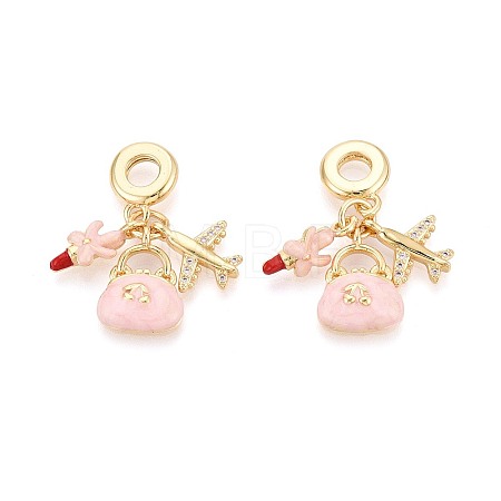 Brass Micro Pave Clear Cubic Zirconia and Enamel European Dangle Charms KK-T079-81G-1