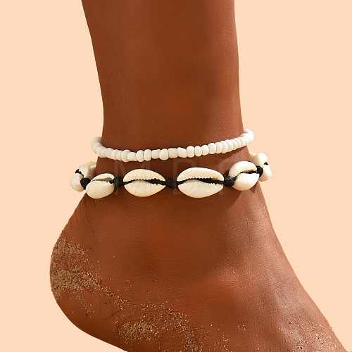 Glass Seed Beaded Stretch Anklets WGF5463-08-1