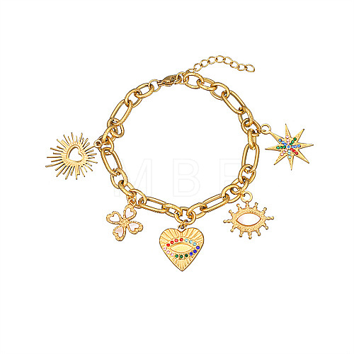 Heart & Eye & Star Stainless Steel Cubic Zirconia Charm Bracelet for Women WM9212-3-1