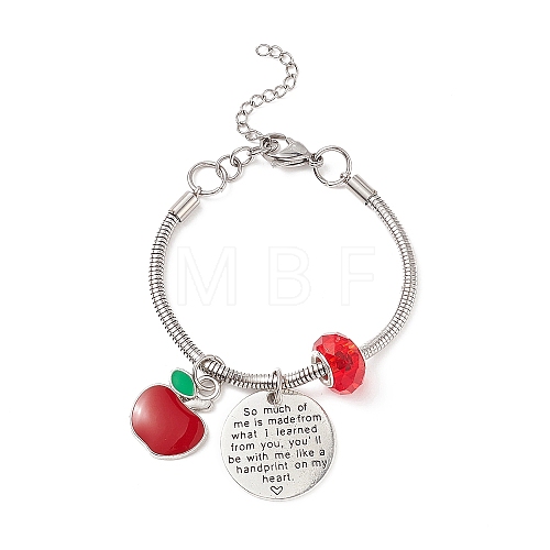 Alloy Apple Charm Bracelet with Glass Beaded BJEW-TA00199-1