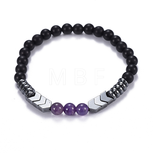 Natural Black Agate(Dyed) & Amethyst Beads Stretch Bracelets BJEW-JB04219-03-1