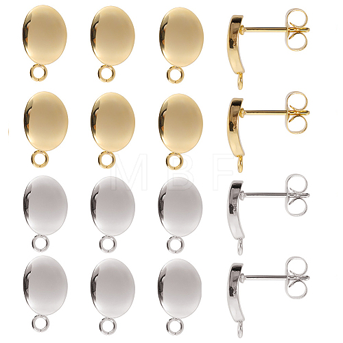 40Pcs 2 Color 201 Stainless Steel Oval Stud Earring Findings STAS-SC0005-29-1