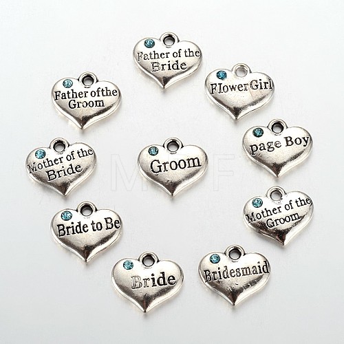 Wedding Party Supply Antique Silver Alloy Rhinestone Heart Carved Word Flower Girl Wedding Family Charms ALRI-X0003-02-1