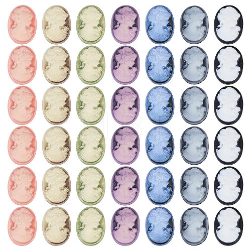 CHGCRAFT 42Pcs 7 Colors Rertro Lady Cameo Resin Cabochons RESI-CA0001-74-1