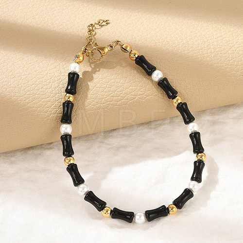 304 Stainless Steel Beaded Bracelets for Women BJEW-M056-08G-04-1