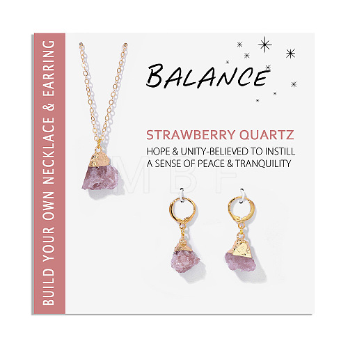 Nuggets Natural Strawberry Quartz Pendant Necklaces & Earrings Sets for Women WG0BEC3-06-1