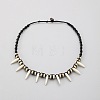Adjustable Wood Beads Resin Fang Braided Wazed Cord Tribal Necklaces WGF0609-01-3