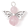 Natural Green Aventurine/Rose Quartz/Tiger Eye/Carnelian/Amethyst/Lava Rock Heart Angel Pendants PALLOY-JF03186-02-3