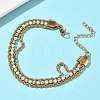 304 Stainless Steel & Rhinestone Rope Chain Double Layer Bracelets for Women BJEW-F540-07G-1
