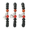 Natural Lava Rock Round & Carnelian Beads Stretch Bracelets for Women BJEW-JB11472-4