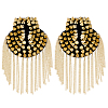 2Pcs Felt & CCB Plastic & Alloy & Iron Curb Chain Tassel Rivet Epaulettes AJEW-GA0010-65G-1