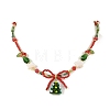 Brass Handmade Lampwork Christmas Tree Pendant Glass Beaded Necklaces NJEW-TA00275-2