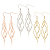 ANATTASOUL 3 Pairs 3 Colors Brass Twist Wave Dangle Earrings for Women EJEW-AN0003-26-1