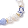 Natural Blue Lace Agate & Cultured Freshwater Pearl & Handmade Porcelain Ceramic Beads Stretch Bracelets for Women BJEW-JB13085-4