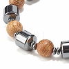 Natural Wood & Synthetic Hematite Beaded Stretch Bracelet BJEW-JB07937-6