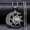 Gothic Moon Sun 201 Stainless Steel Pave Natural Labradorite Pendant Necklaces for Women FS-WG56BEB-04-1