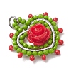 Glass Seed Beaded Heart with Rose Pendants PALLOY-MZ01030-05-3