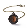 Ebony Wood Pocket Watch with Brass Curb Chain and Clips WACH-D017-A17-01AB-03-1