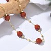Natural Red Jasper Faceted Flat Round Beaded Chain Necklaces with Matte Brass Beads GG-CBA37F5-01G-01-1
