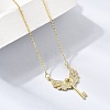 Brass Micro Pave Clear Cubic Zirconia Winged Key Pendant Necklaces CU-CBABA66-13G-3