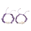 2Pcs Natural Amethyst Chip Braided Bead Bracelets BJEW-JB11541-01-2