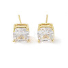 Square Brass Stud Earrings with Clear Glass for Women EJEW-L285-006G-1