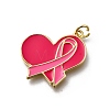 October Breast Cancer Pink Awareness Ribbon Brass Enamel Pendants LS-KK-G525-10G-05-1