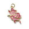 October Breast Cancer Pink Awareness Ribbon Brass Enamel Pendants KK-G525-10G-07-1