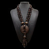 Boho Coconut & Wood Handmade Ethnic Donut Pendant Long Tassel Beaded Necklaces for Beach Vacation WGD9A0D-01-1