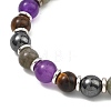 Adjustable Natural Labradorite and Tiger Eye and Non-Magnetic Synthetic Hematite Round Braided Bead Bracelets for Womne BJEW-JB13590-3
