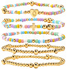 Summer Stainless Steel Heart Alphabet Colorful Glass Seed Beaded Stretch Bracelet Sets JV8929-17-1