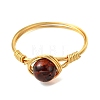 Copper Wired Natural Amber Finger Rings for Women RJEW-JR01052-02-4