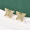 Brass Micro Pave Clear Cubic Zirconia Stud Earrings EJEW-F400-02D-G-1