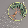 Brass Wire Wrapped Natural Green Aventurine Chips Tree of Life Pendant Decorations HJEW-D302-03-3
