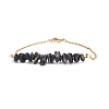2Pcs 2 Color Natural Obsidian Chip Beaded Link Bracelets Set with 304 Stainless Steel Cable Chains BJEW-JB07914-01-4