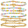 Summer Stainless Steel Heart Alphabet Colorful Glass Seed Beaded Stretch Bracelet Sets JV8929-3-1