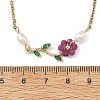 Natural Stone Beaded Flower Brass Pave Green Cubic Zirconia Branch Pendant 304 Stainless Steel Cable Chain Necklaces for Women NJEW-JN06415-5