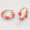 Bohemian Glass Braided Seed Beads Flower Hoop Earrings for Women CY3369-5-1