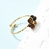 Adjustable 304 Stainless Steel Natural Tiger Eye Cuff Open Rings RJEW-P187-01G-02-2