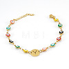 Colorful 304 Stainless Steel & Evil Eye Enamel Flat Round Link Bracelets FS-WGB13F5-25-1