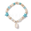Natural Shell & Synthetic Turquoise Beads Charm Bracelets BJEW-TA00699-2