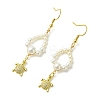 Shell Pearl and Brass Micro Pave Cubic Zirconia Charms Dangle Earring EJEW-JE07431-01-4