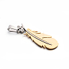 304 Stainless Steel Rhinestone Large Feather Pendants STAS-E090-88G-2