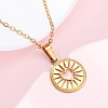 Flat Round with Heart 304 Stainless Steel Pendant Necklaces NJEW-H059-15G-1