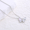 Stainless Steel Pave Natural White Shell Butterfly Pendant Necklaces for Women YH3028-1-2