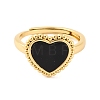 Heart Natural Black Onyx Adjustable Rings RJEW-Q817-05G-05-2