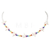 Synthetic Turquoise Starfish and Glass Seed Beaded Chakra Necklaces NJEW-JN05774-2