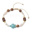 Adjustable Dyed Synthetic Turquoise & Coconut & Wood & Pearl Braided Bead Bracelets BJEW-JB10723-02-1